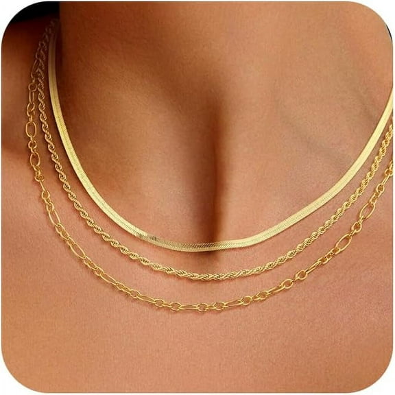 CFIOZYOS 14K Gold/Silver Plated Snake Chain Necklace Herringbone Necklace Gold Choker Necklaces for Women Gifts Jewelry 1.5/3/5MM(W) 14"/16"(L)