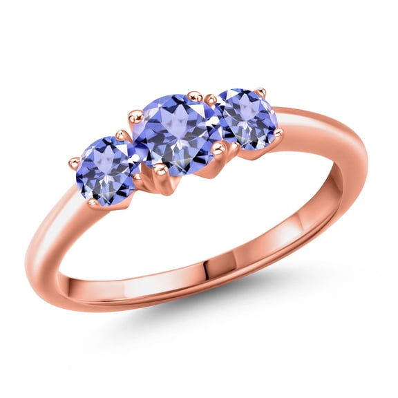 Gem Stone King 18K Rose Gold Plated Silver Blue Tanzanite Engagement Ring for Women | 1.06 Cttw | Round 5MM | Gemstone December Birthstone | Size 5