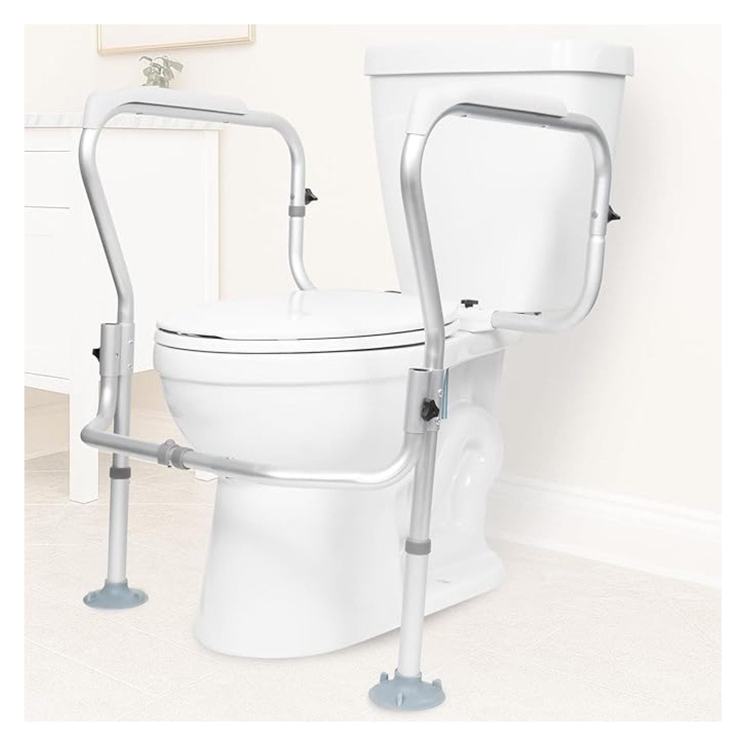 Toilet Safety Rail Frame - Toilet Grab Bars for Elderly, Disabled - Assist Support Rails with Padded Handles - Stand Alone for Bathroom - Adjustable Non Slip for Adults, Seniors, Handicapped