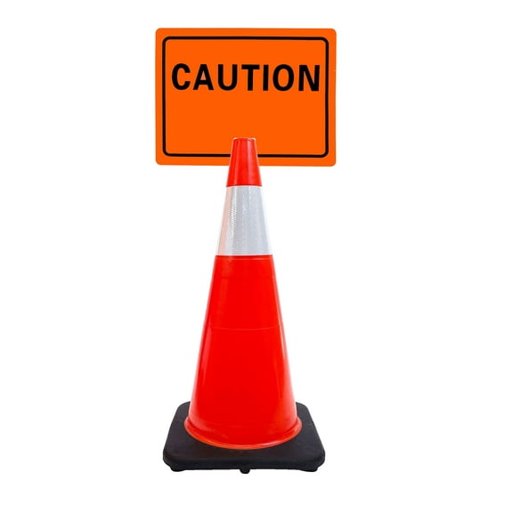 RK-Safety 28" Orange Cone, Black base With One 6" Reflective Tape, Plus Cone Sign 23 "Caution", (Cone-2 ea   Cone Sign-2 ea)