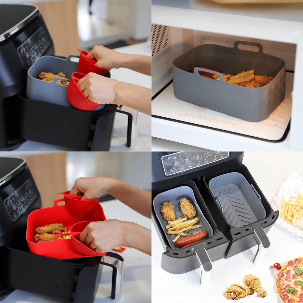 Three Color Silicone Air Fryer Oven Baking Basket Reusable Tray
