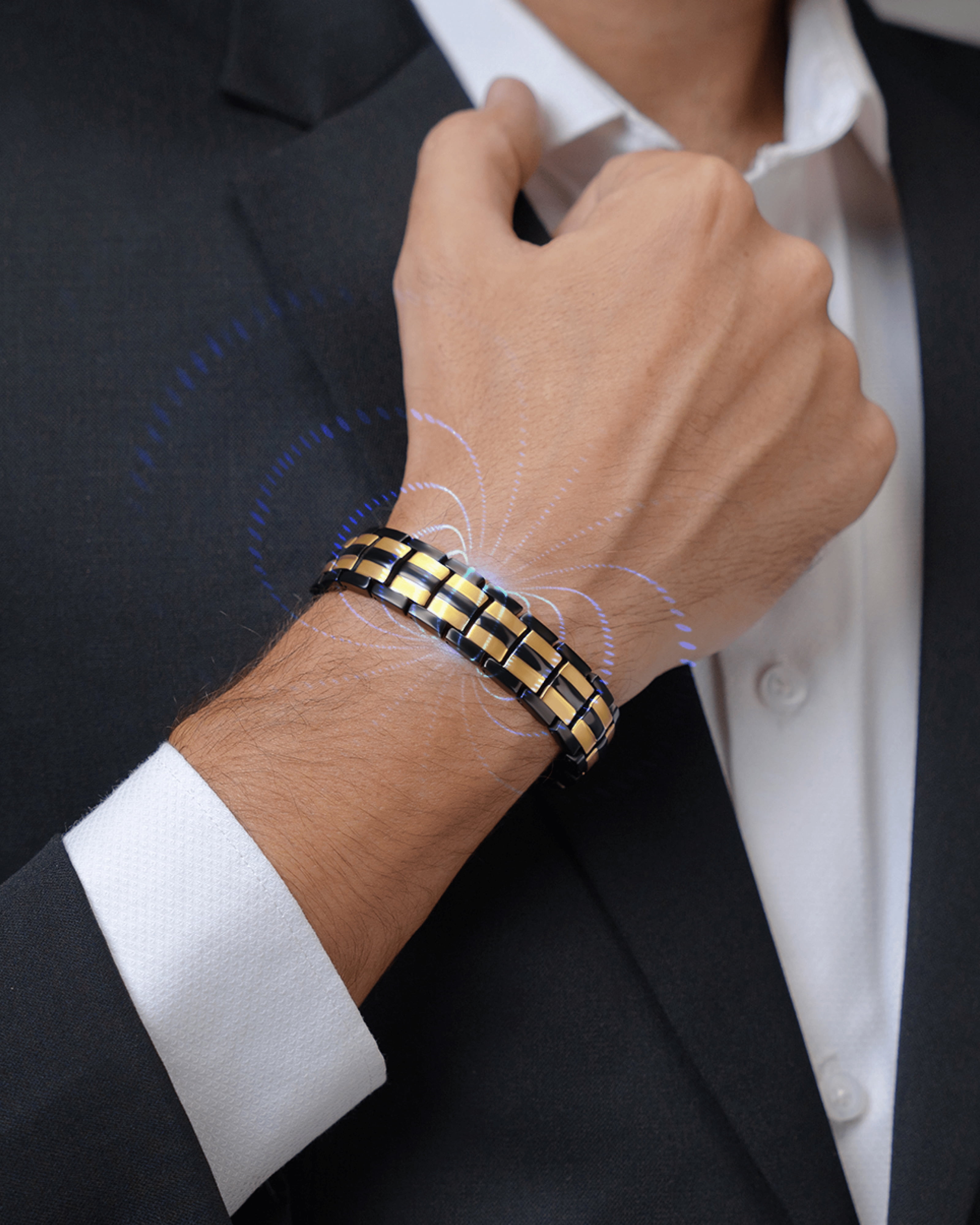 MagnetRX® Magnetic Bracelets for Men - EllipseMAX 5X Strength 5,000 Gauss Magnets - Premium Titanium Mens Magnetic Bracelet & Adjustable Length (Black/Gold)