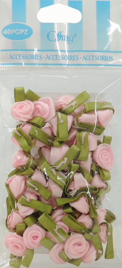 Offray Accessories, Pink Value Pack, Small Ribbon Rose Embellishment, 40 count