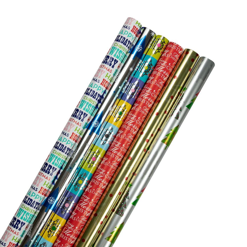 JAM Paper Christmas Wrapping Paper, 150 Sq ft Total, 6/Pack, Holly