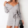 thumbnail image 1 of Tricot Mini Robe de Vêtements de Femmes Tricot Mini Robe de Batwing Manches Longues Dos Nu Wrap pour Cocktail Automne Hiver Gris S, 1 of 5