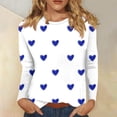thumbnail image 2 of TFEOQRY Women's Heart Pattern Print Top Crew Neck Long Sleeve Casual Loose Pullover Fall Daily Wear Shirt Blue, 2 of 5