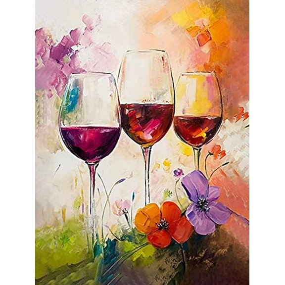 Three Wine Glasses Floral Canvas Wall Art, Perfect for Living Room, Dining Room, Kitchen, Bedroom, and Office Decor