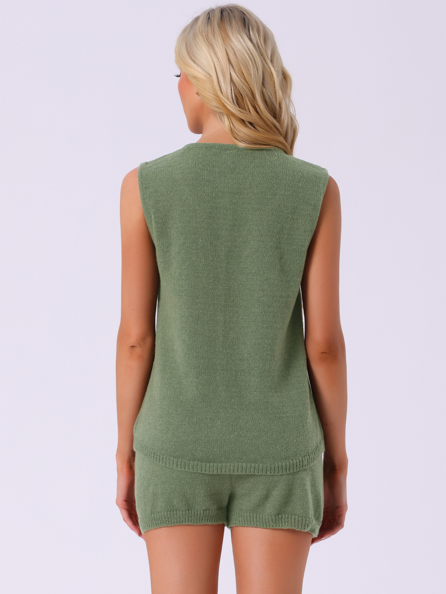 DARING DIVA Loungewear Knit Tank V Neck Contrast Stripe Pajama Set XL Deep Green