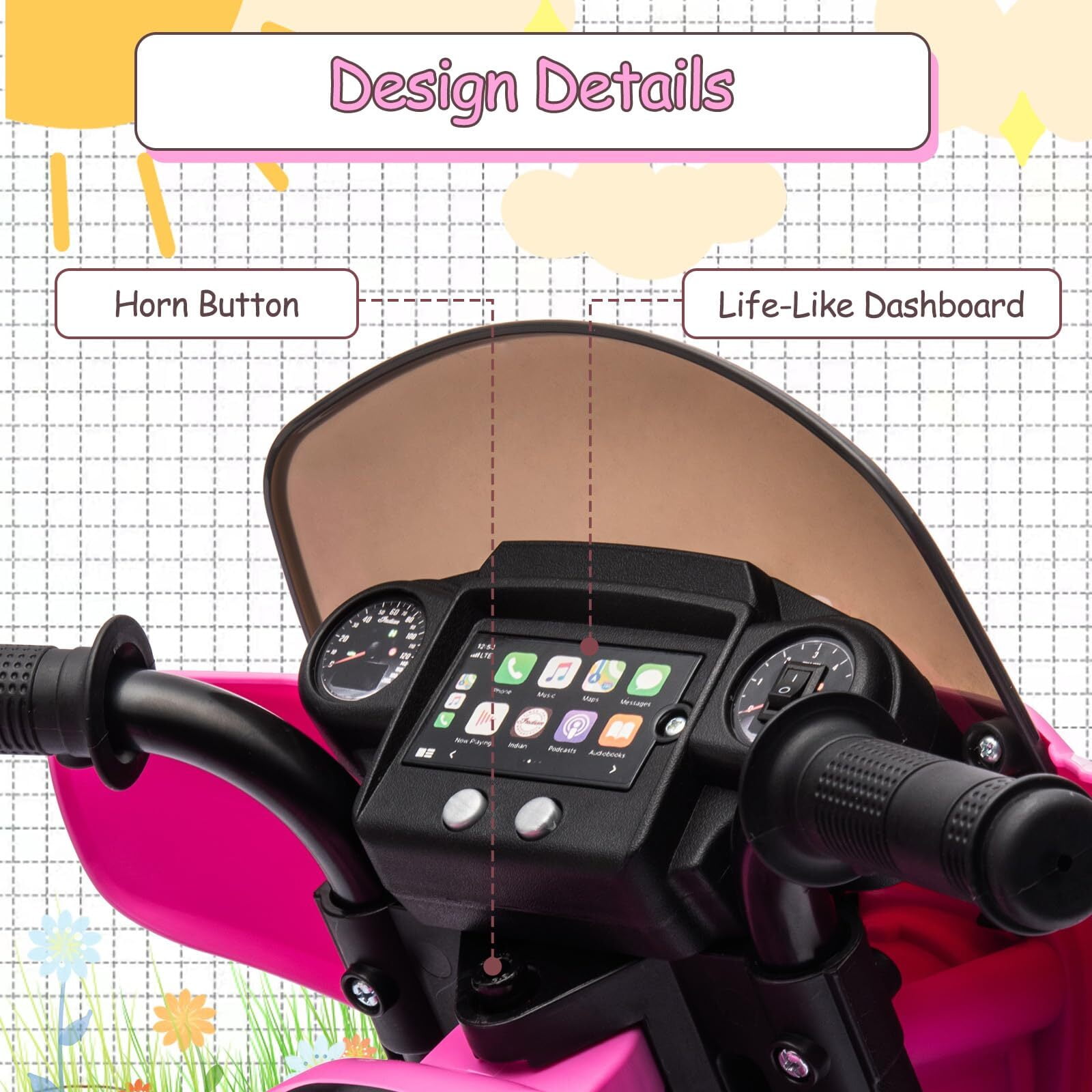 Kids Ride On Motorcycle, Licensed Indian 6V Ride on Toy Electric Motorcycle with USB, AUX，Music and Headlight for Toddler Boys and Girls