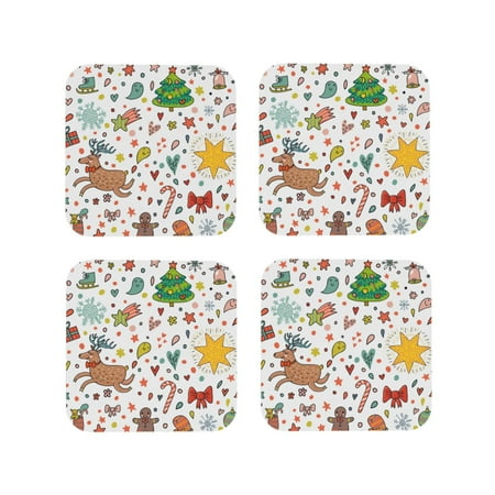 

Fuzoiu Winter Christmas And New Year Deer Print Leather Coasters Set Drink Coasters Set of 4 for Tabletop Protection Durable PVC Coasters Home Décor and Housewarming Gift-Square