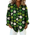 thumbnail image 2 of St Patricks Day Shirts for Women Button Down Loose Fit Gauze Tops Dress Shirts Classic Collared Office Work Tops Collared Dressy Blouses Lucky Charms Shirt Green Tops Holiday Theme Spring Blouse, 2 of 5