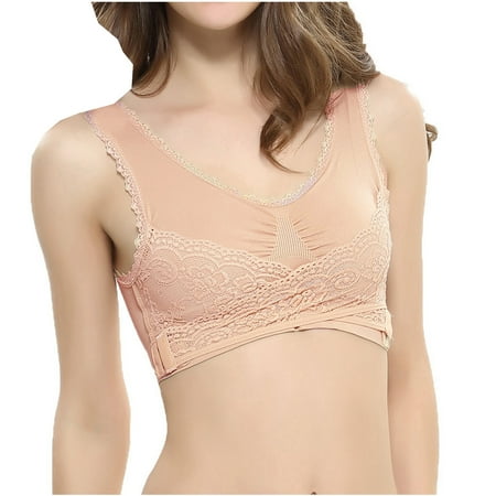 

YWDJ Sports Bras for Women High Support Women Fashion Lace Side Support Cross No Rims Adjustable Yoga Sports Bra Khaki L
