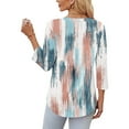thumbnail image 4 of HOMBOM Blue Shirts for Women 3/4 Sleeve V Neck Pullover Tie-Dye Loose Tunic Tee, 4 of 6