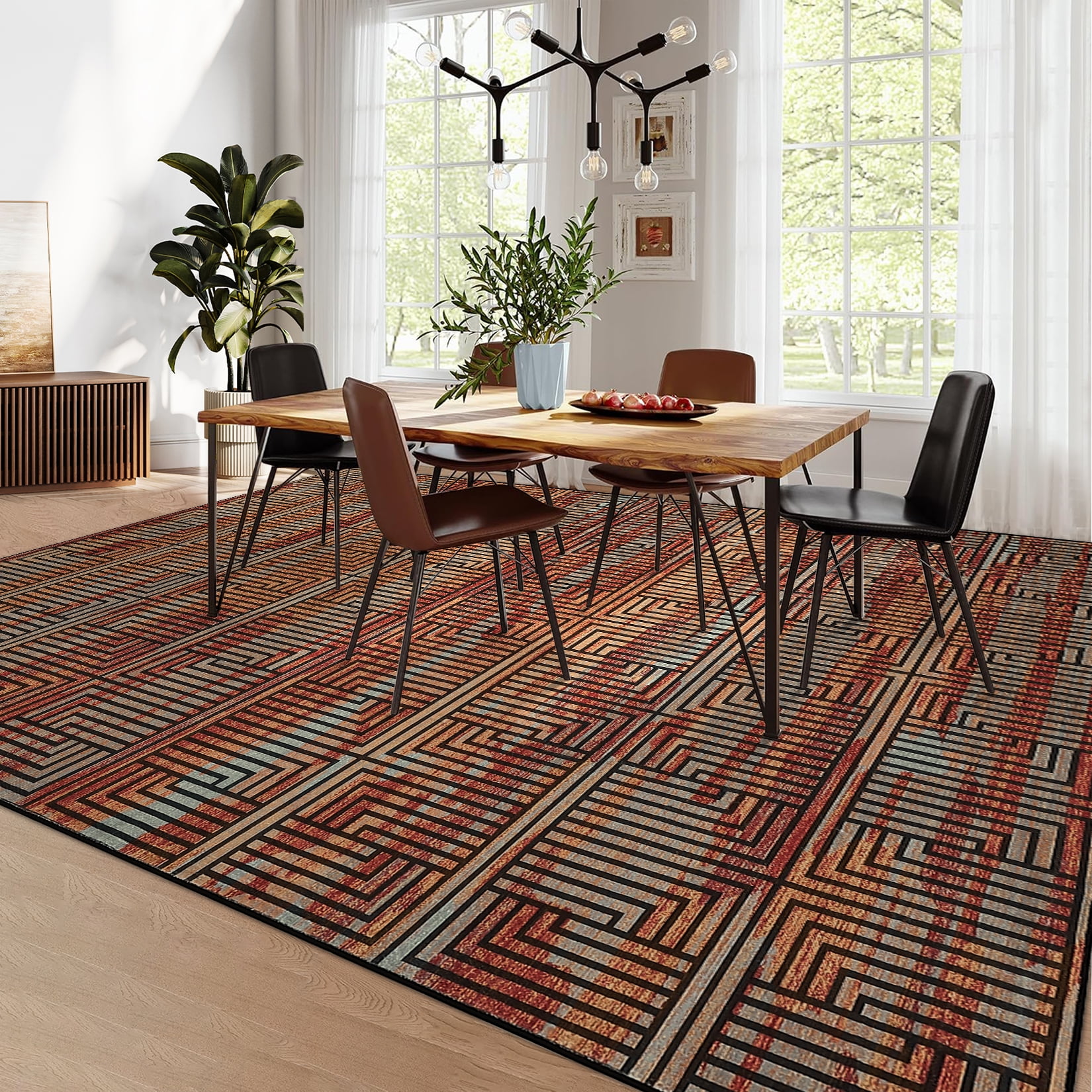 Outdoor Rug, 10x13ft Bordered Modern Area Rugs for Indoor and Outdoor Patios, Porches Waterproof Washable Porch Deck Outside Carpet
