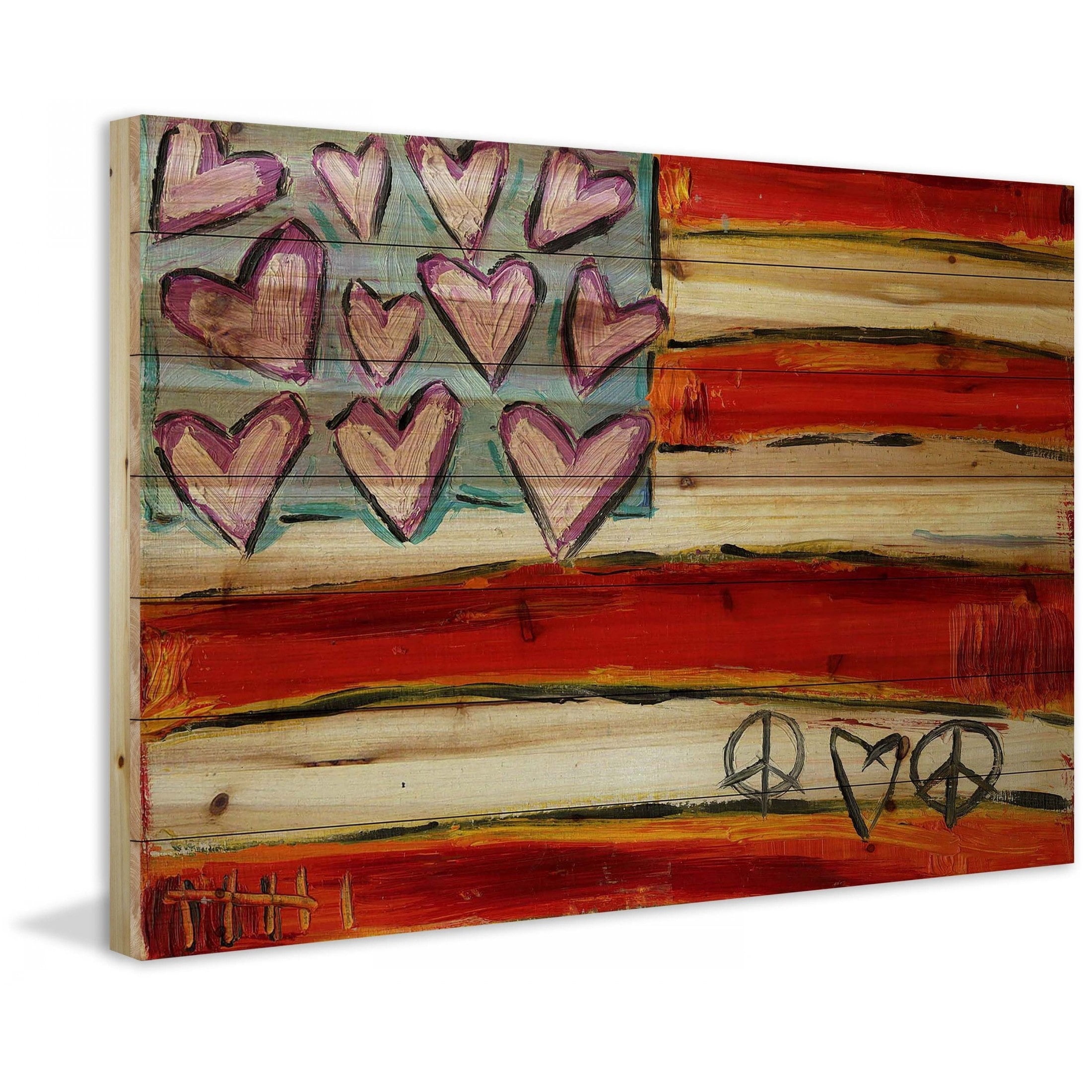 Marmont Hill "Heart Flag" by Tori Campisi Painting Print on Natural Pine Wood