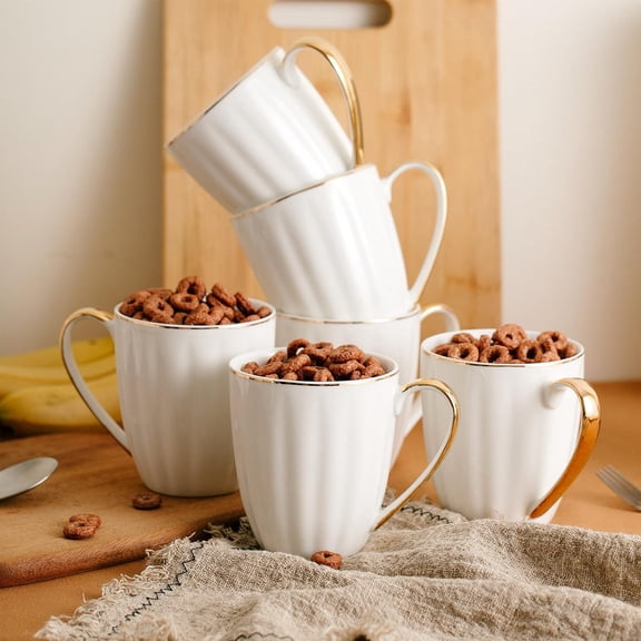 BTaT White Coffee Mugs with Gold Rim, Set of 12, 12oz, Porcelain Coffee Mugs for Coffee Mug Set