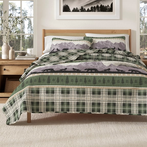 Lodge Quilt Set - Lightweight, Soft, All-Season - 2-Piece Reversible Rustic Bedding Set (Twin / Twin XL, Forest Patchwork)