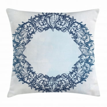 Occult Decor Throw Pillow Cushion Cover, Circular Ornamental Occult with Ethnic Floral Details Spirit of Universe Zen Image, Decorative Square Accent Pillow Case, 16 X 16 Inches, Blue, by Ambesonne