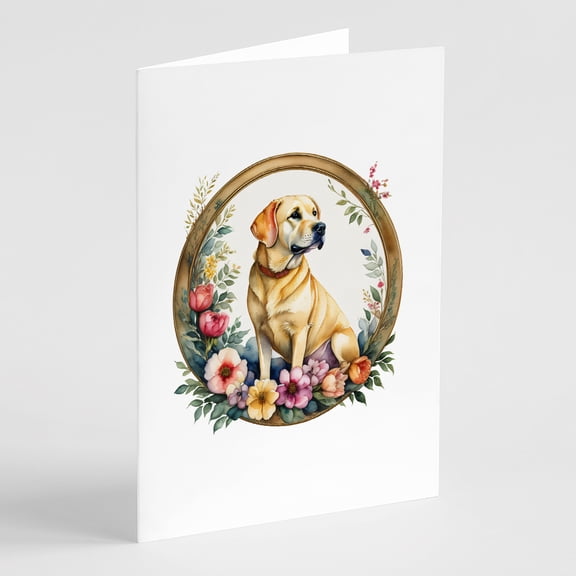 Yellow Labrador Retriever and Flowers Greeting Cards and Envelopes Pack of 8 7 in x 5 in