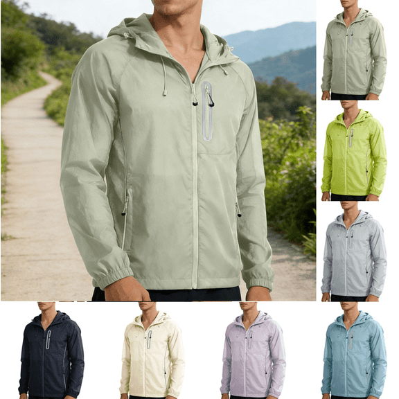 Gamivast Mens Spf Jacket Long Sleeve Lightweight Regular Fit Light Jacket Soft Breathable Lightweight Windbreaker Jackets Solid Chest Pocket Casual Daily Wear