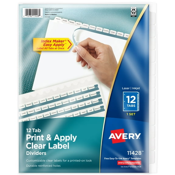 Avery 12 Tab Print & Apply Dividers, Index Maker, 1 Set (11428)