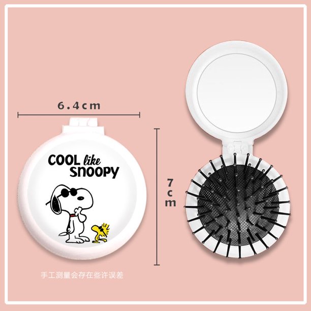 Espejo plegable de dibujos animados de peluche Kawaii Snoopy Charlie Brown Woodstock con peine de airbag, juguete de peluche de anime para niña, regalo de cumpleaños