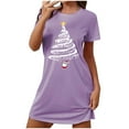 thumbnail image 1 of Chemises de Nuit Grande Taille pour Femmes, Noël, Manches Courtes, Robe de Nuit, Col Ras du Cou, Violet, 4TG, 1 of 5
