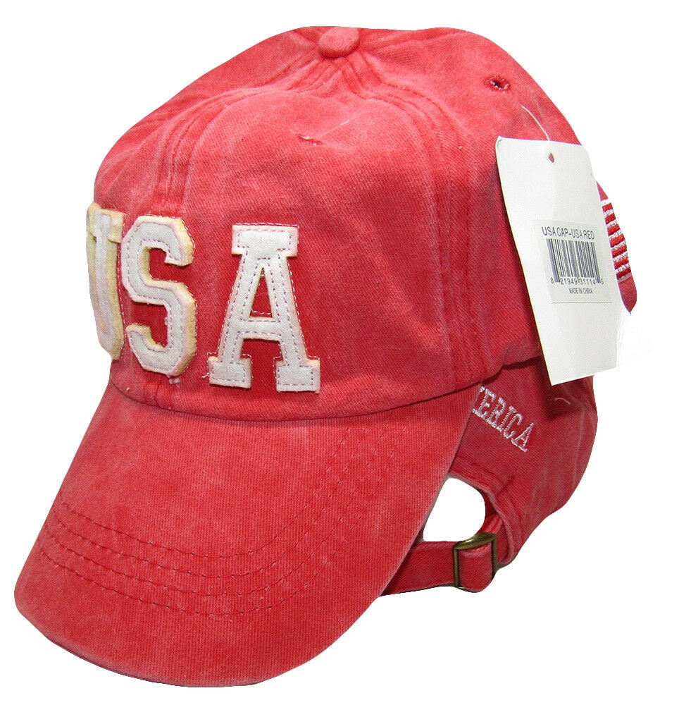 USA United States of America 3D & USA Flag Red Washed Embroidered Hat ...