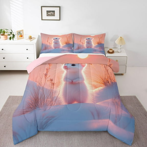 Homewish 3D Pink Meerkat Bedding Comforter Set, Jungle Winter Animal Twin Comforter Sets, Teens Kids Boys Girls Reversible Bedding Set, Super Cozy Room Decor, 2 Pieces