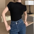 thumbnail image 2 of WRKEKC Summer Tops for Women Solid Color Round Neck Short Sleeve Undershirt T-Shirt Seamless Comfortable Fit, 2 of 6