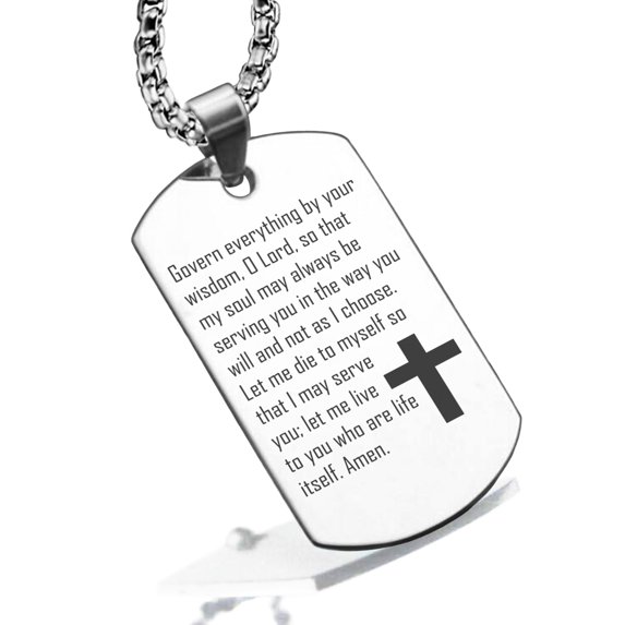 Stainless Steel Let Me Serve You Prayer Dog Tag Pendant Necklace