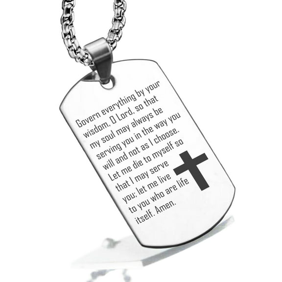 Stainless Steel Let Me Serve You Prayer Dog Tag Pendant Necklace