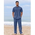 thumbnail image 2 of COOFANDY Men's 2 Pieces Linen Set Casual Henley Shirts Short Sleeve Beach Yoga Shorts Summer Pants Outfits, 2 of 4