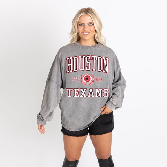 Women's Gameday Couture Gray Houston Texans Oversized Final Score Snow Wash Long Sleeve T-Shirt