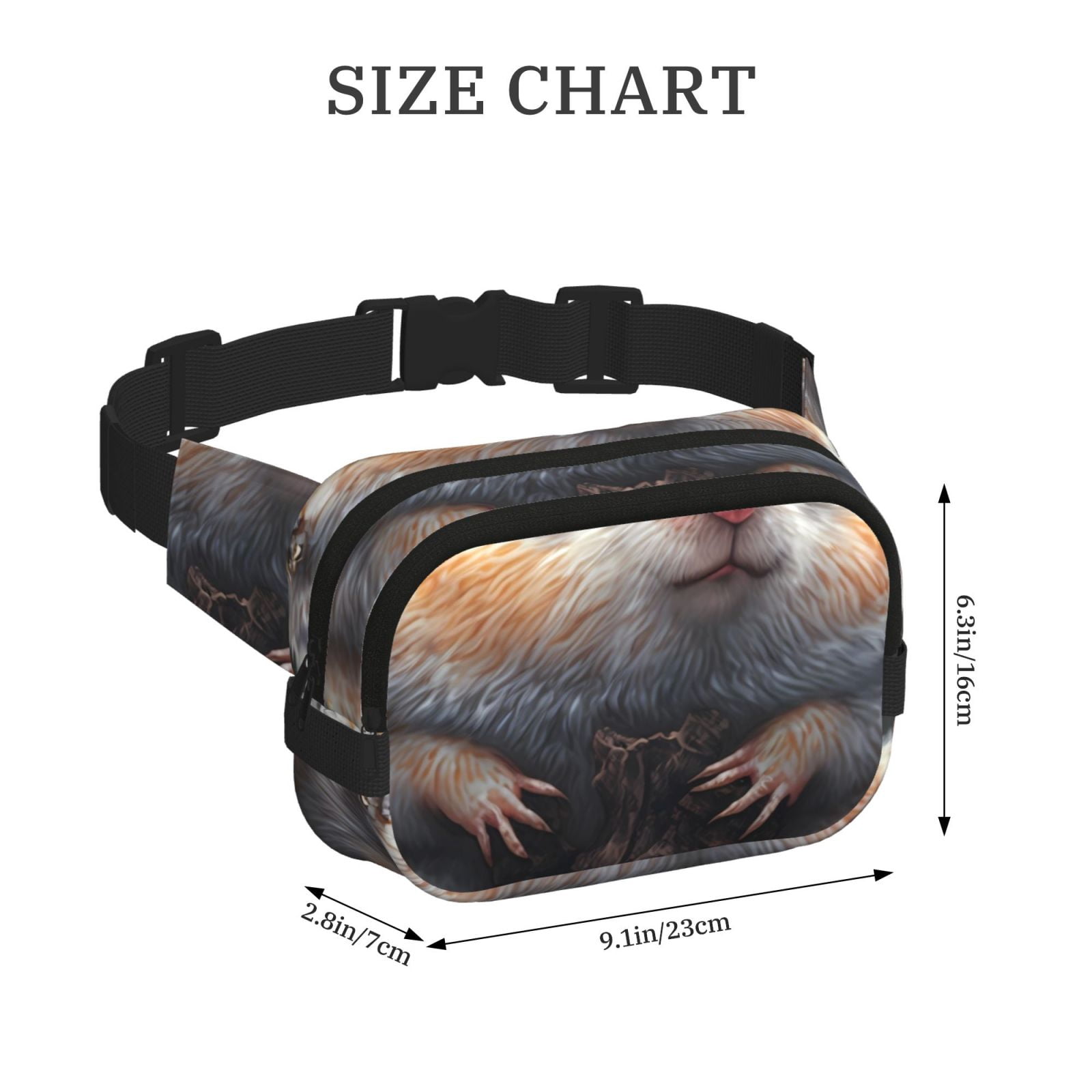 Picia Cute Fat Ball Branch Print Square Double-Layer Waist Bag Mini Adjustable Waist Belt Bag Exercise Running Travel Hiking