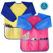 2- PACK Kids Art Smocks, Children Waterproof Artist Painting Aprons Long Sleeve with 3 Pockets for Age 2-6 Years