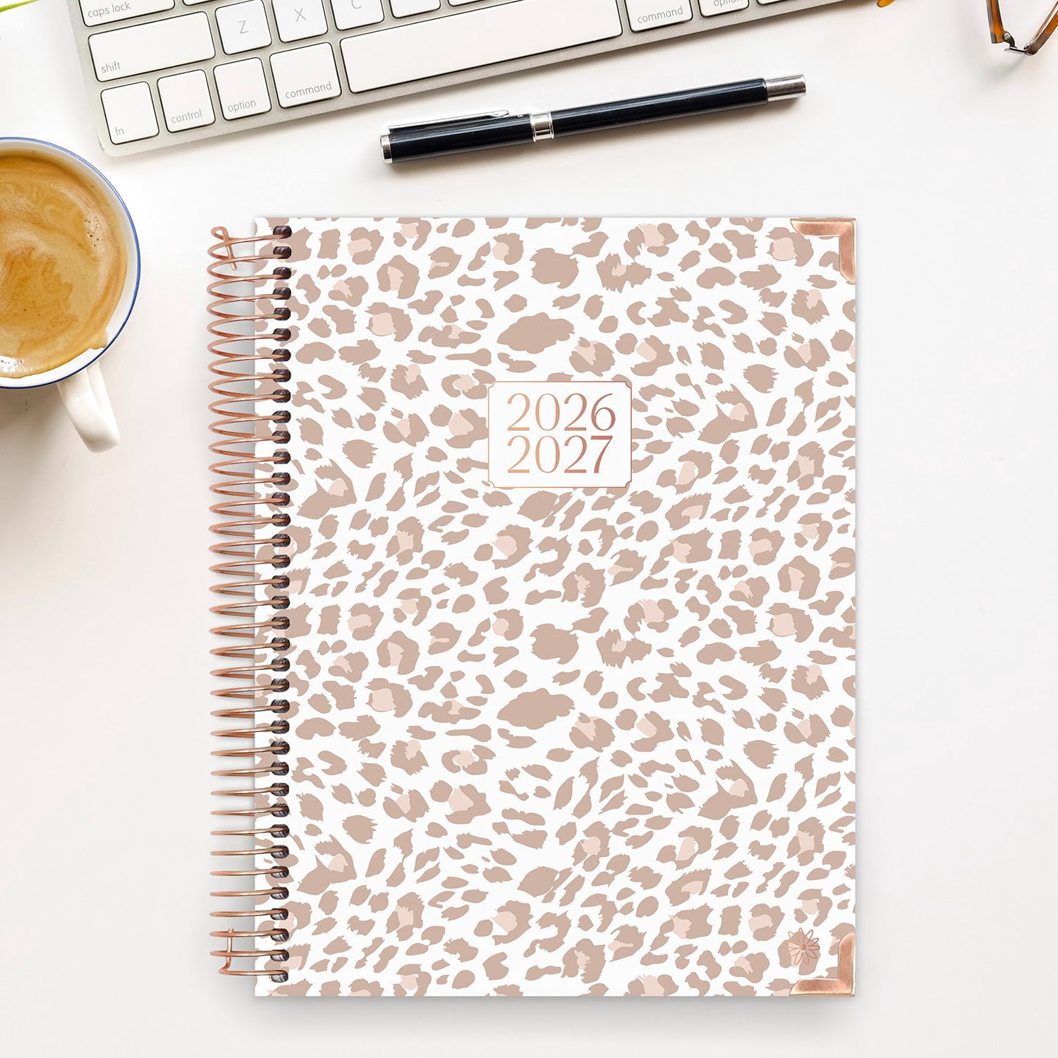 bloom daily planners 2026-2027 Academic Planner, 13-Month Monthly & Weekly Hard Cover, 8.5" x 11", Tan Leopard