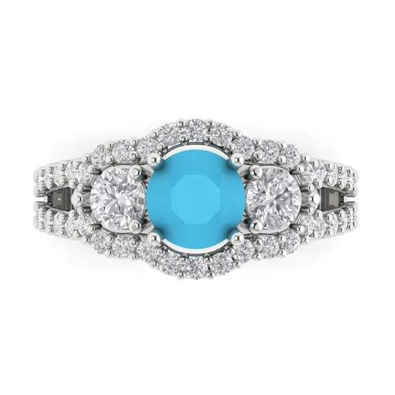 Three-Stone Engagement Ring for Women - 2.16ct Simulated Turquoise in 14K White Gold Promise Ring