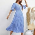 thumbnail image 6 of Summer Plus Size Dresses for Womens 2025 Fashion Fallow Short Sleeve V-Neck Lace Button Dress, 6 of 7