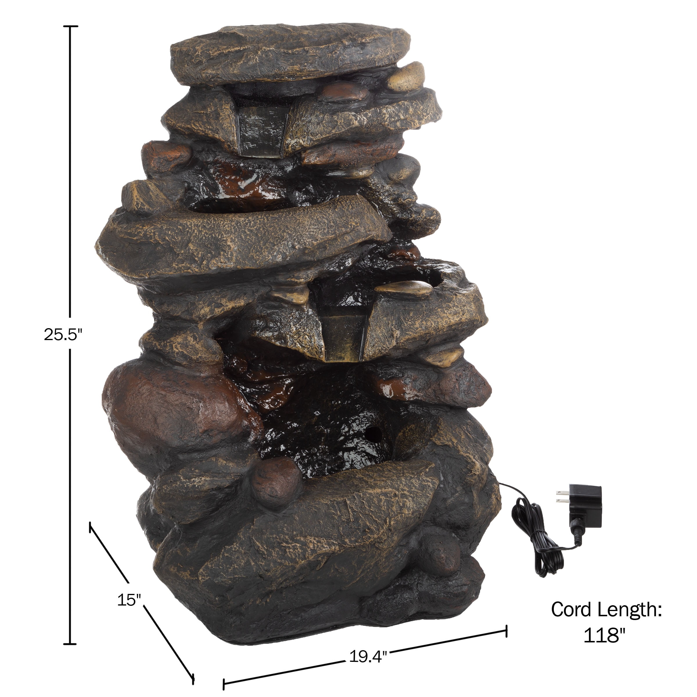 Pure Garden 3-Tier Outdoor Water Fountain with Lights - 25.5-inch LED Fountain
