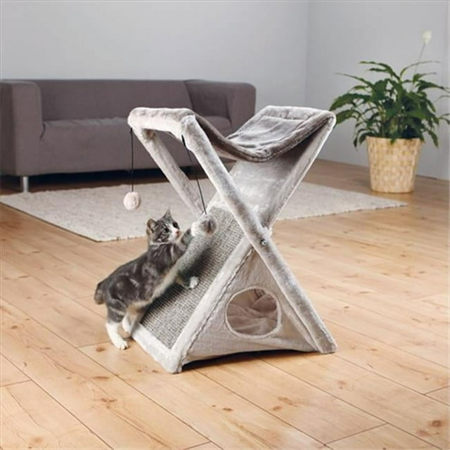 TRIXIE Pet Products 44771 Miguel Fold and Store Cat Tower- Light Gray & Gray