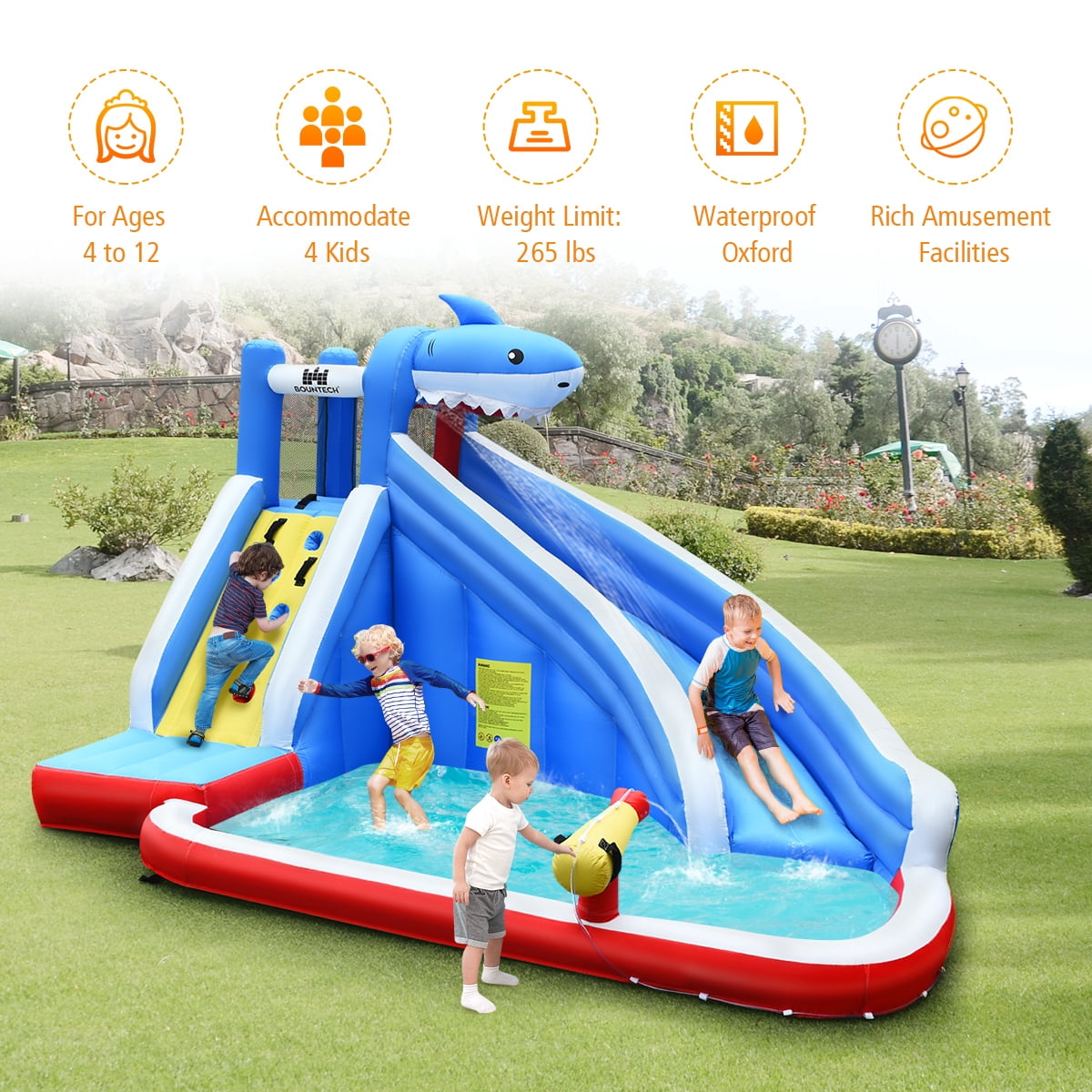 Infans Inflatable Water Slide shark Bounce House Splash Water Pool Without Blower