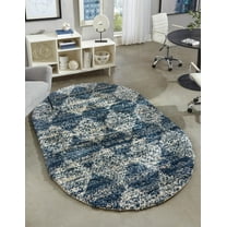 Unique Loom Serenity Shag Collection Area Rug - Soufriere (7' 10" x 10' Oval Blue/Ivory)