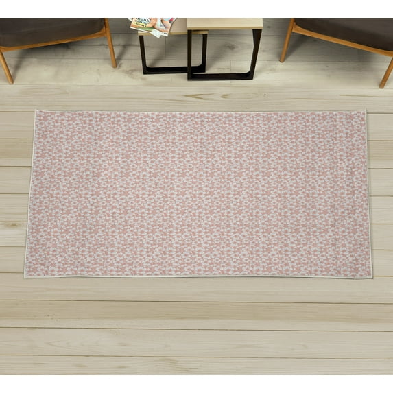 Luau Decorative Rug, Flourish Pattern with Blossoming Hibiscus Flowers Springtime in Hawaii Theme, Quality Carpet for Bedroom Dorm and Living Room, 6 Sizes, Rose White, by Ambesonne