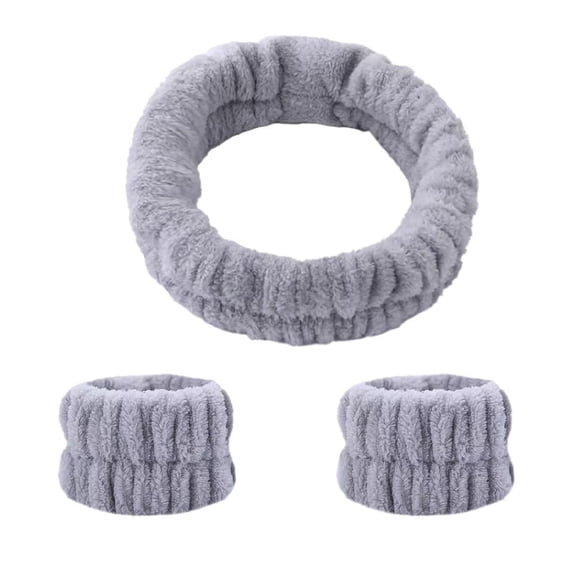 3PCS Spa Headband and Wristbands Set, Soft Elastic Skincare Headband with Absorbent Wrist Towels, Non-slip Makeup Hairband for Washing Face, Shower, Facial Care and Sports
