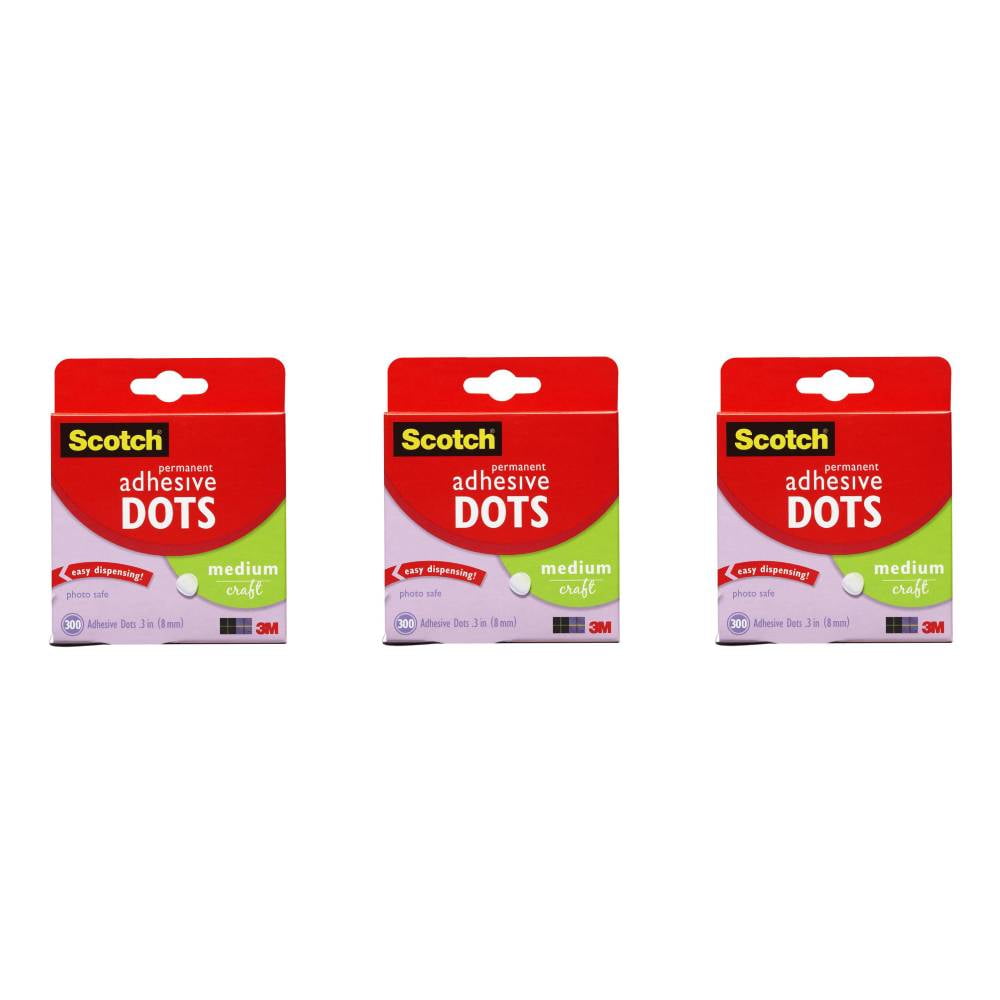 Scotch Medium Adhesive Dots 010-300M Craft Photo Easy Dispensing Clear, 3 Packs
