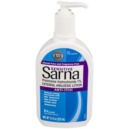Sarna Sensitive Anti-Itch Lotion for Dry Skin, Insect Bites, Sunburn, Poison Ivy/Oak/Sumac, Steroid Free, 7.5