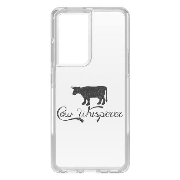 DistinctInk Clear Shockproof Hybrid Case for Galaxy S21 ULTRA 5G (6.8" Screen) - TPU Bumper Acrylic Back Tempered Glass Screen Protector - Cow Whisperer