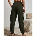 thumbnail image 2 of Defitshape Women's Casual Cargo Pants Long Pants Winter Elastic Waist Pocket Mid Rise with Pockets Army Green Large, 2 of 4