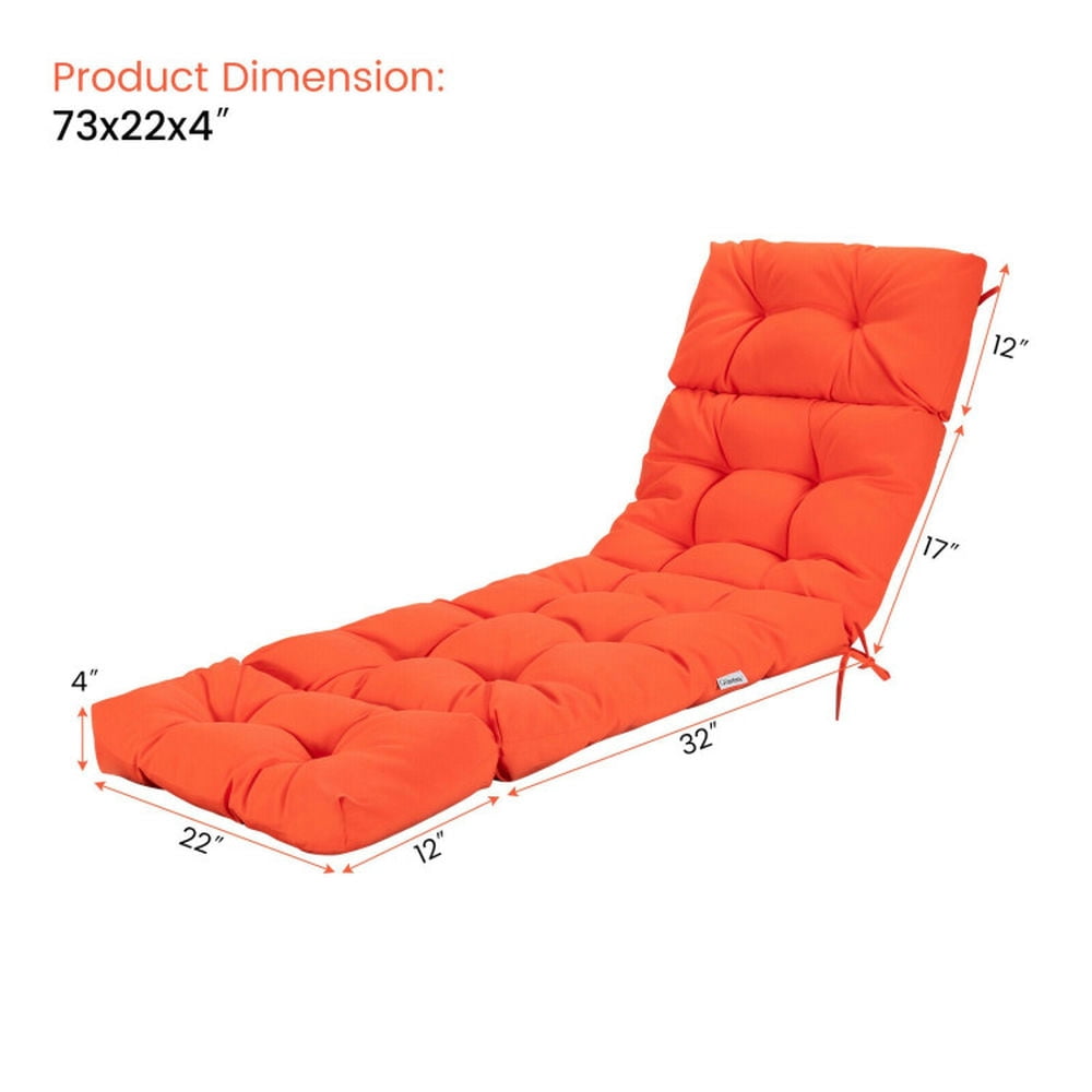 Topcobe Outdoor Lounge Chaise Cushion with String Ties for Garden Poolside, Chair Cushions for Outdoor Furniture-Orange